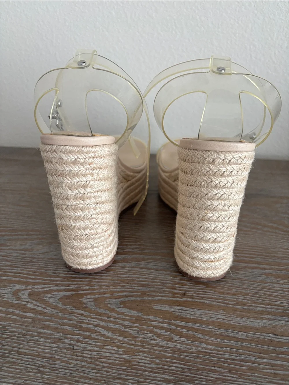 Gianni Bini Clear Strap Nude Espadrille Wedge Sandals